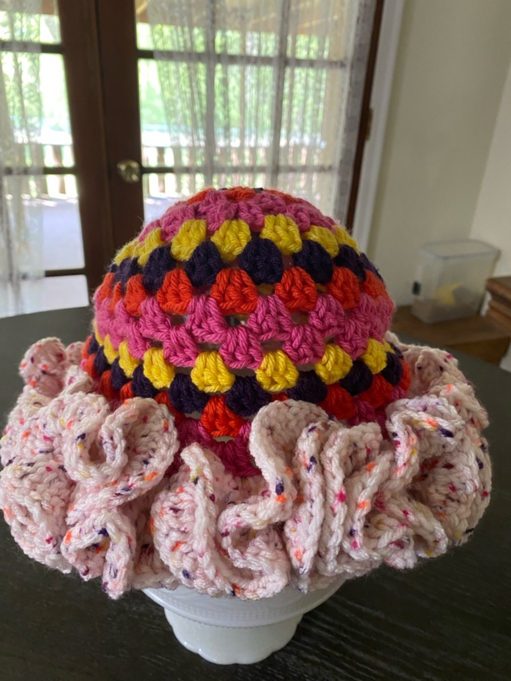 New Trendy Handmade Multicolor Crochet Ruffle Woman’s Hat — bright colors